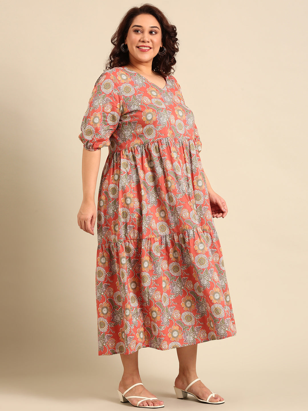 Rust Floral Printed Dress