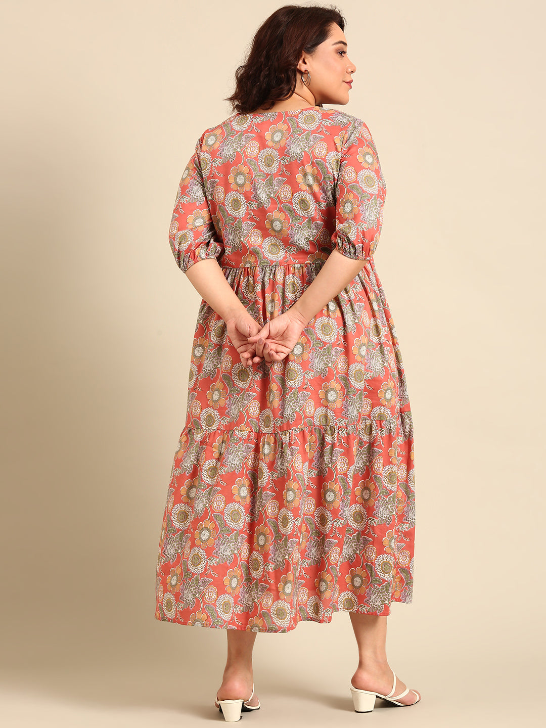 Rust Floral Printed Dress