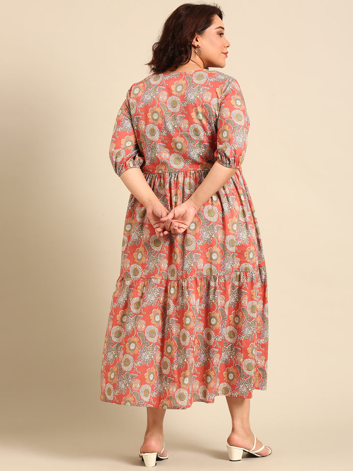 Rust Floral Printed Dress