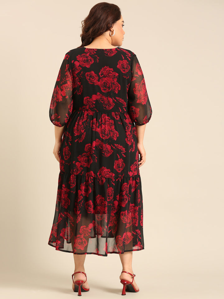 Rose Floral Printed Dress