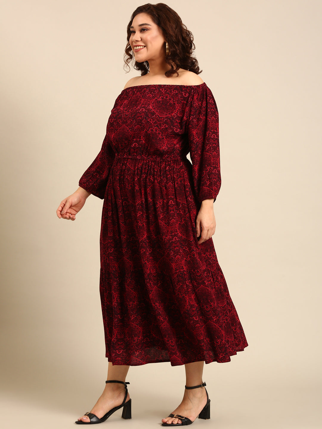 Paisley Print Off-Shoulder Dress