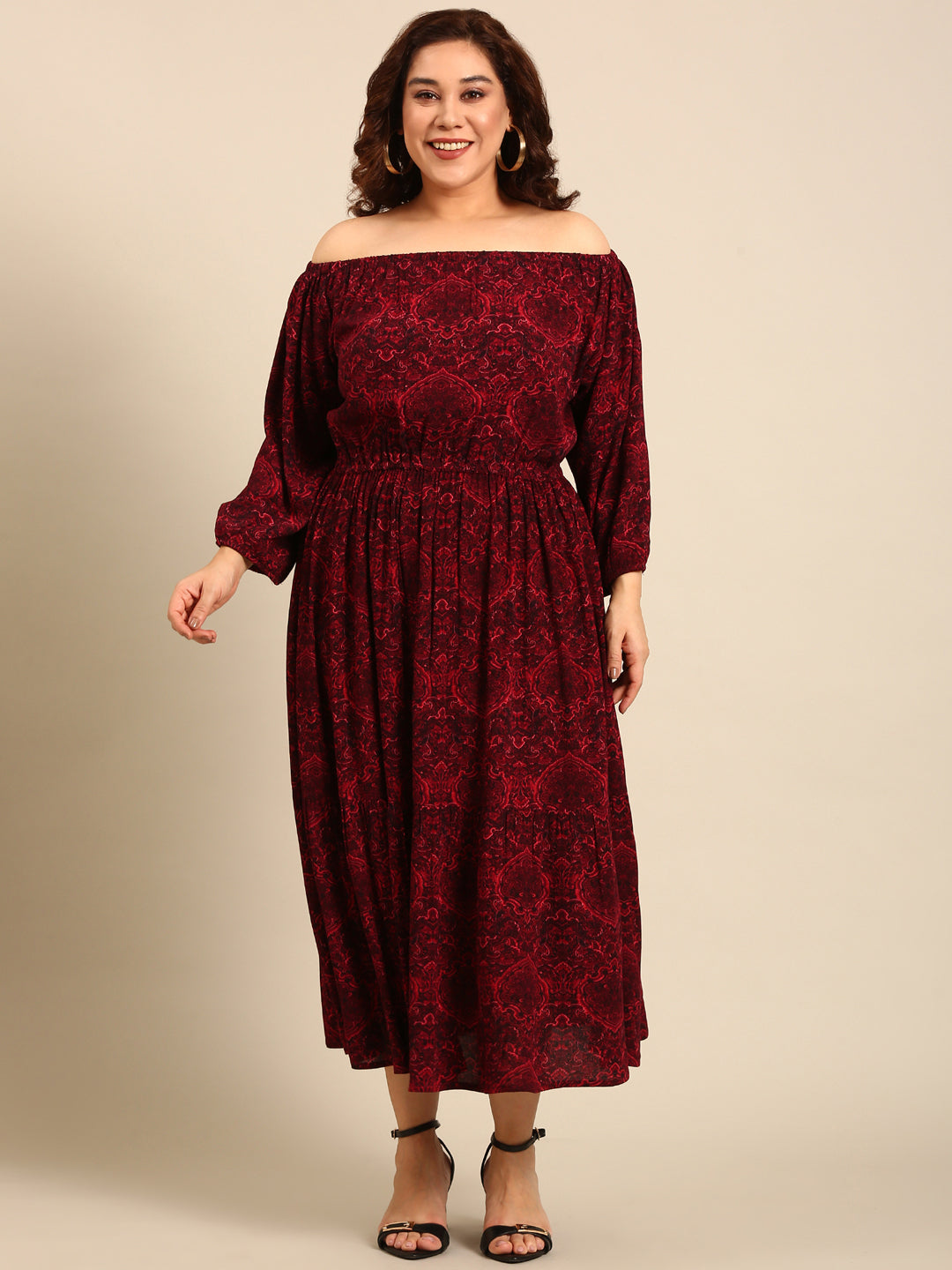 Paisley Print Off-Shoulder Dress