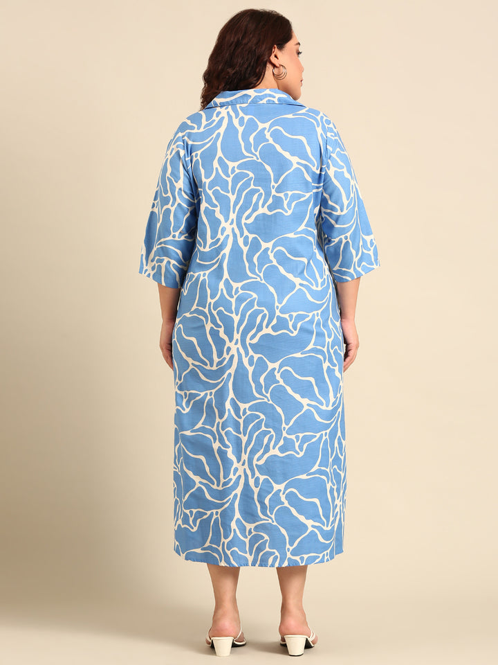 Blue Printed Collar Dress