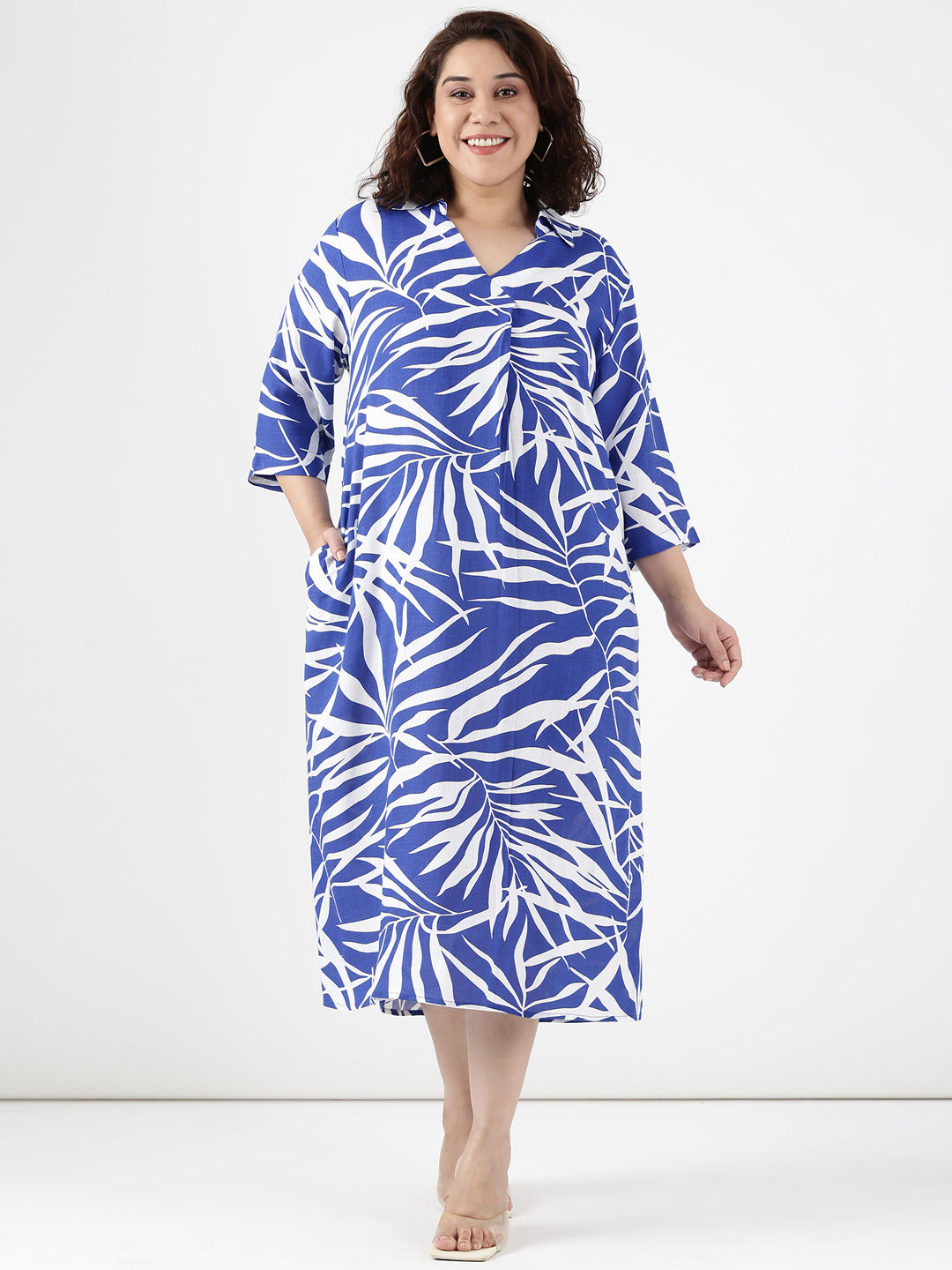 Cobalt Leaf Printed Dress