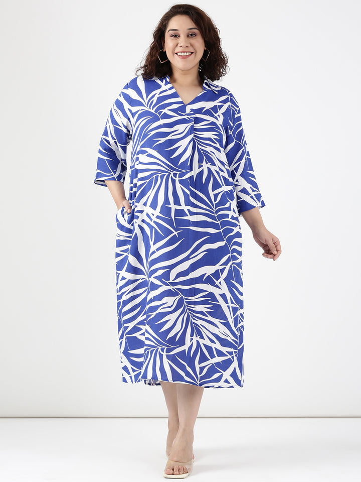 Cobalt Leaf Printed Dress