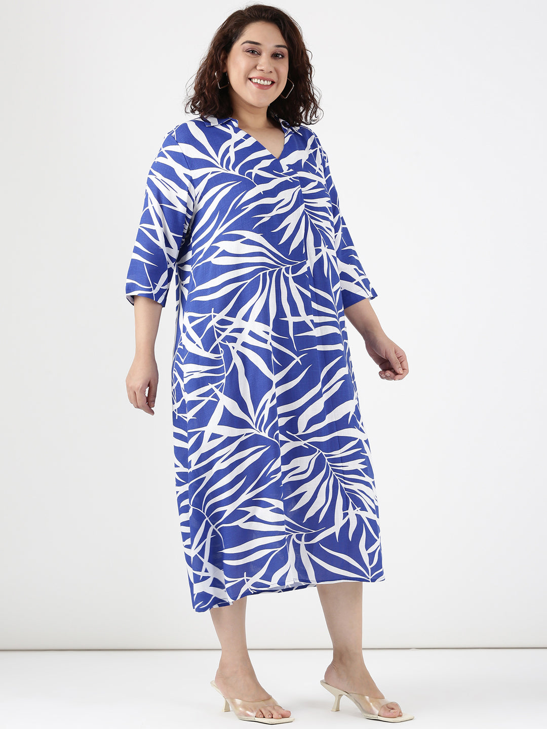 Cobalt Leaf Printed Dress