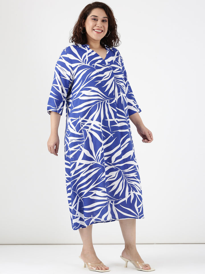 Cobalt Leaf Printed Dress