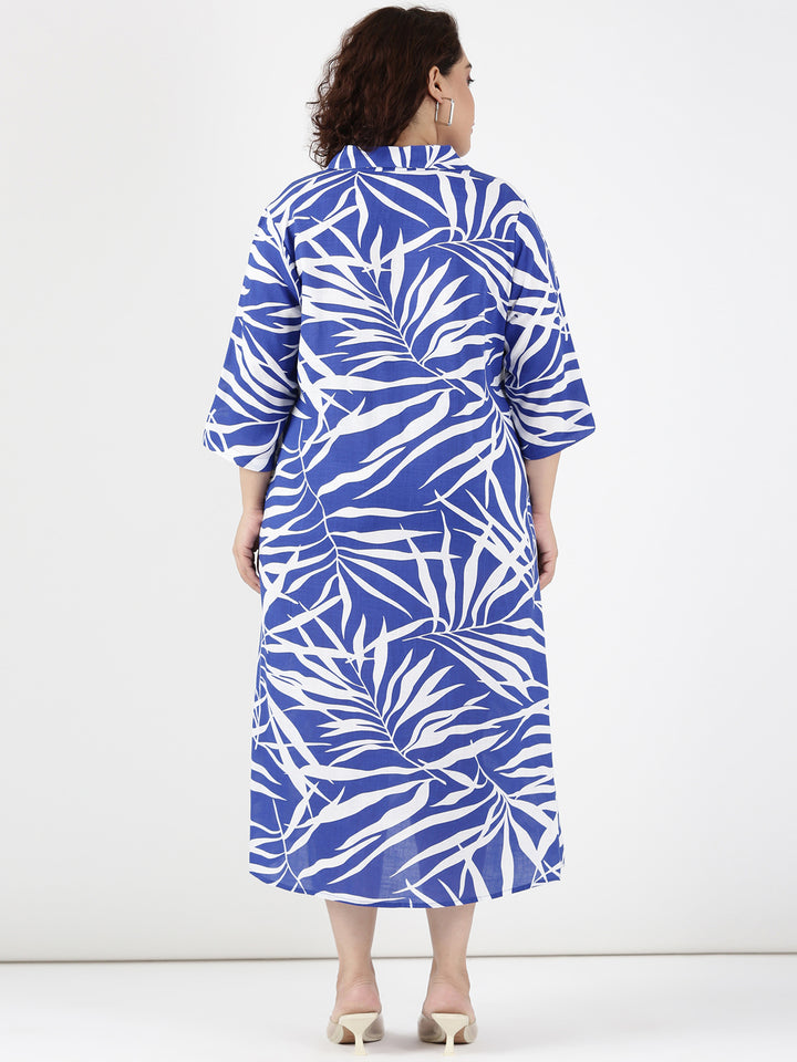 Cobalt Leaf Printed Dress