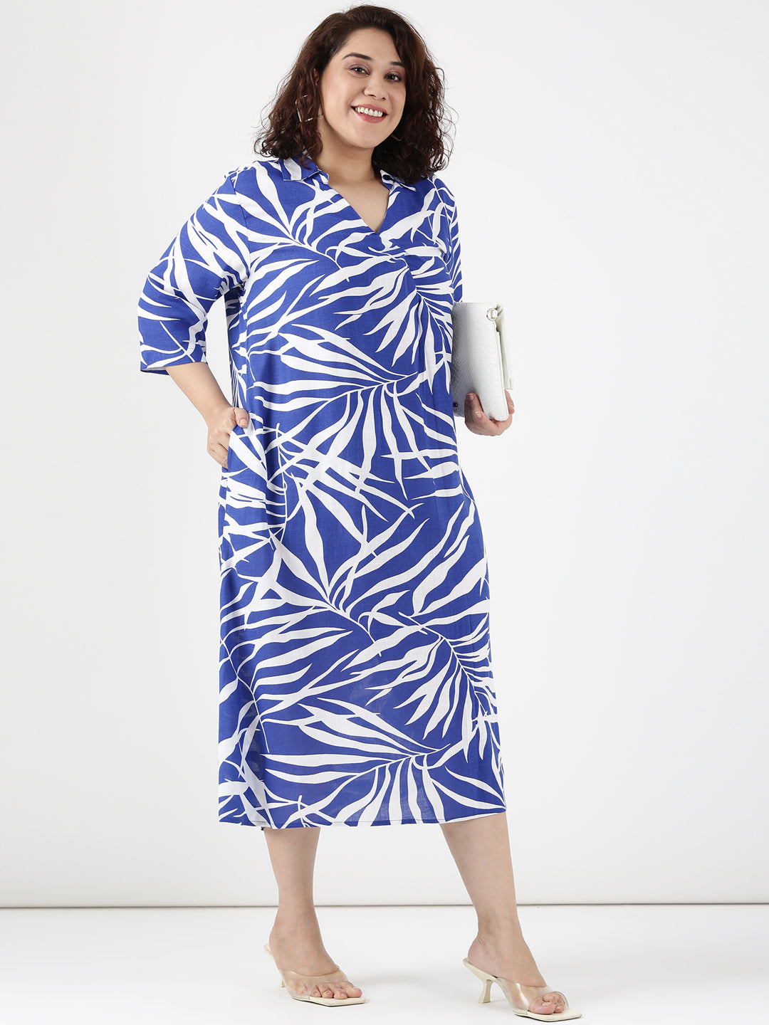 Cobalt Leaf Printed Dress