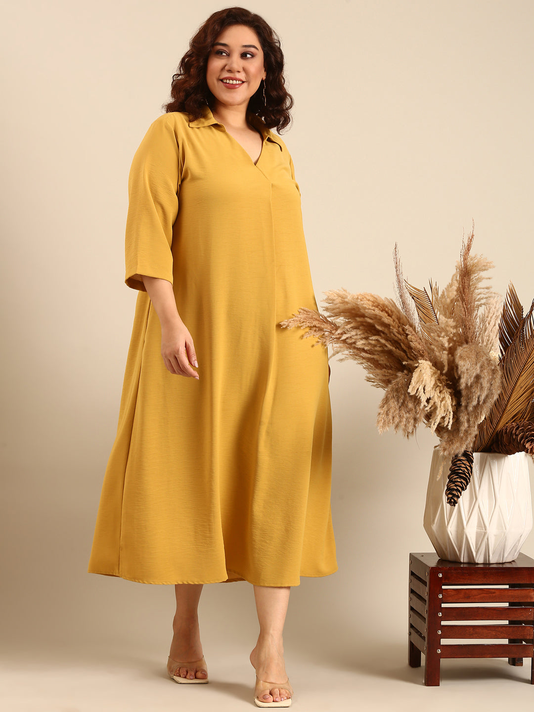 Ochre Collar Neck Maxi Dress