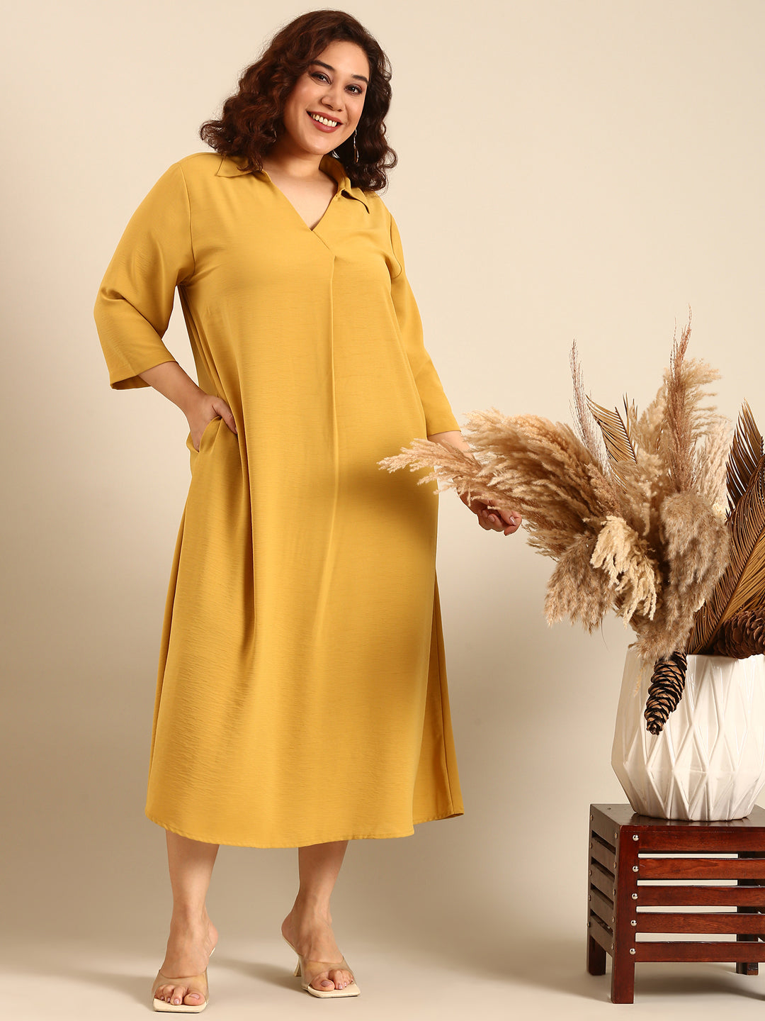 Ochre Collar Neck Maxi Dress