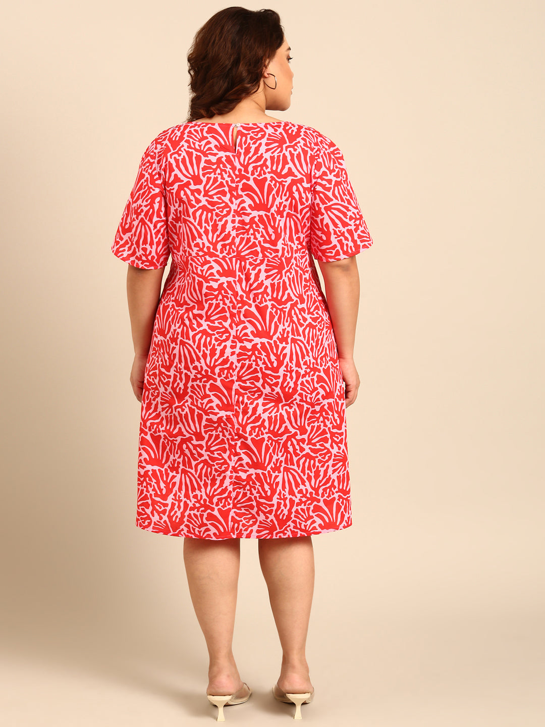 PINK AND RED PRINTED A-LINE DRESS