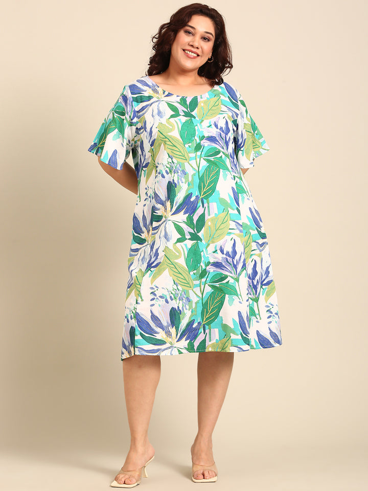 Tropical Print A-Line Dress