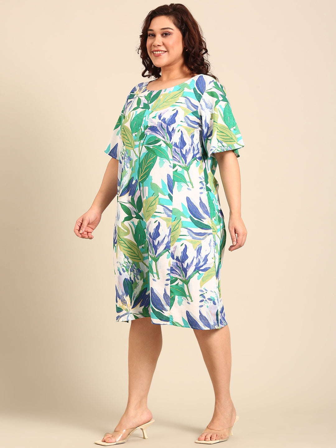 Tropical Print A-Line Dress