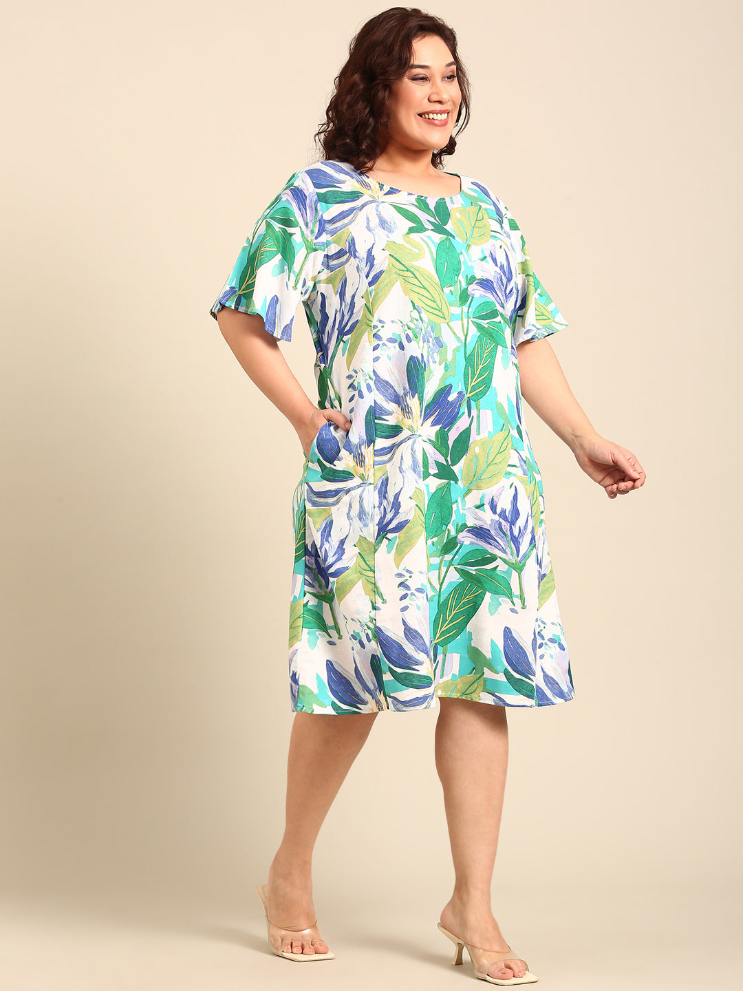 Tropical Print A-Line Dress