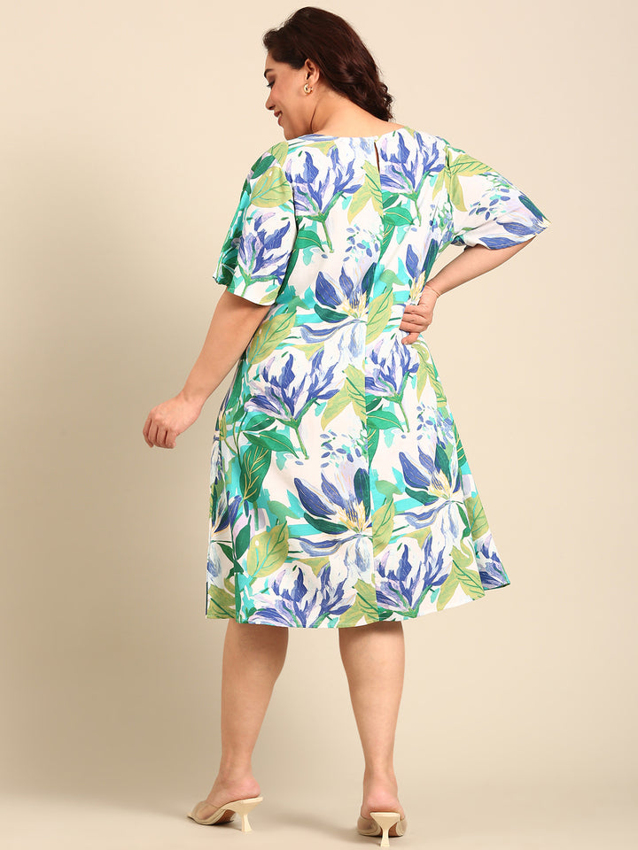 Tropical Print A-Line Dress