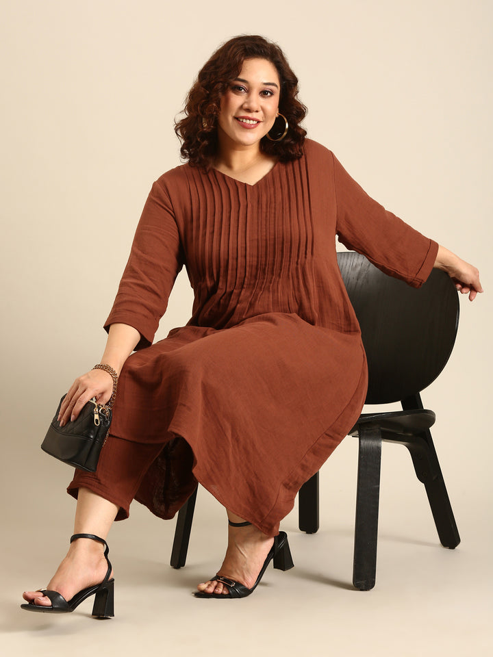Brown PinTuck Co-Ord Set (2 Piece)
