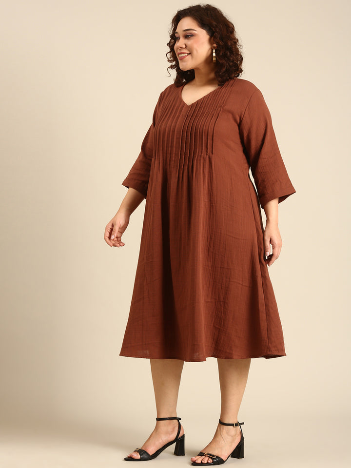 Brown Cotton PinTuck Dress