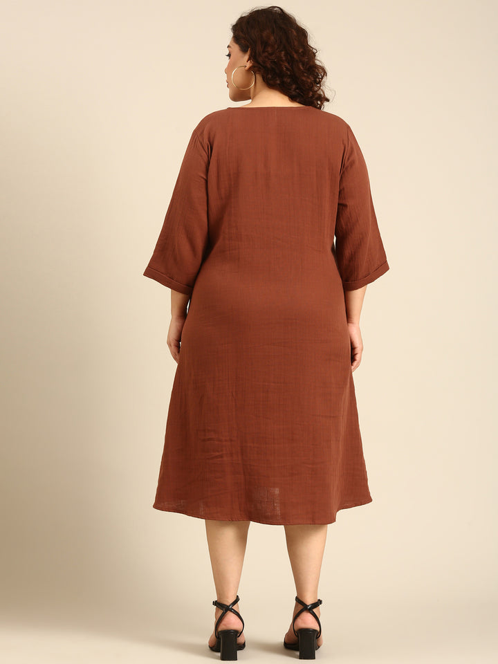 Brown Cotton PinTuck Dress