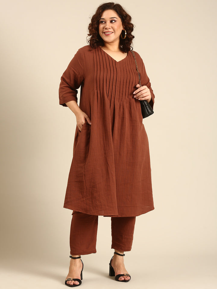 Brown PinTuck Co-Ord Set (2 Piece)