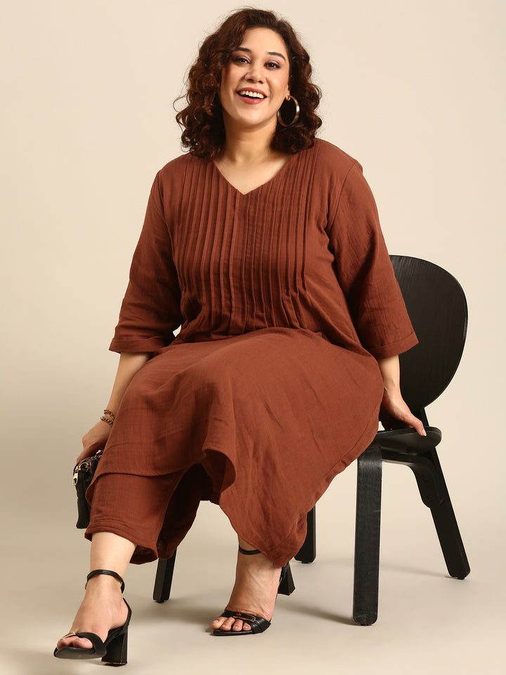 Brown PinTuck Co-Ord Set (2 Piece)