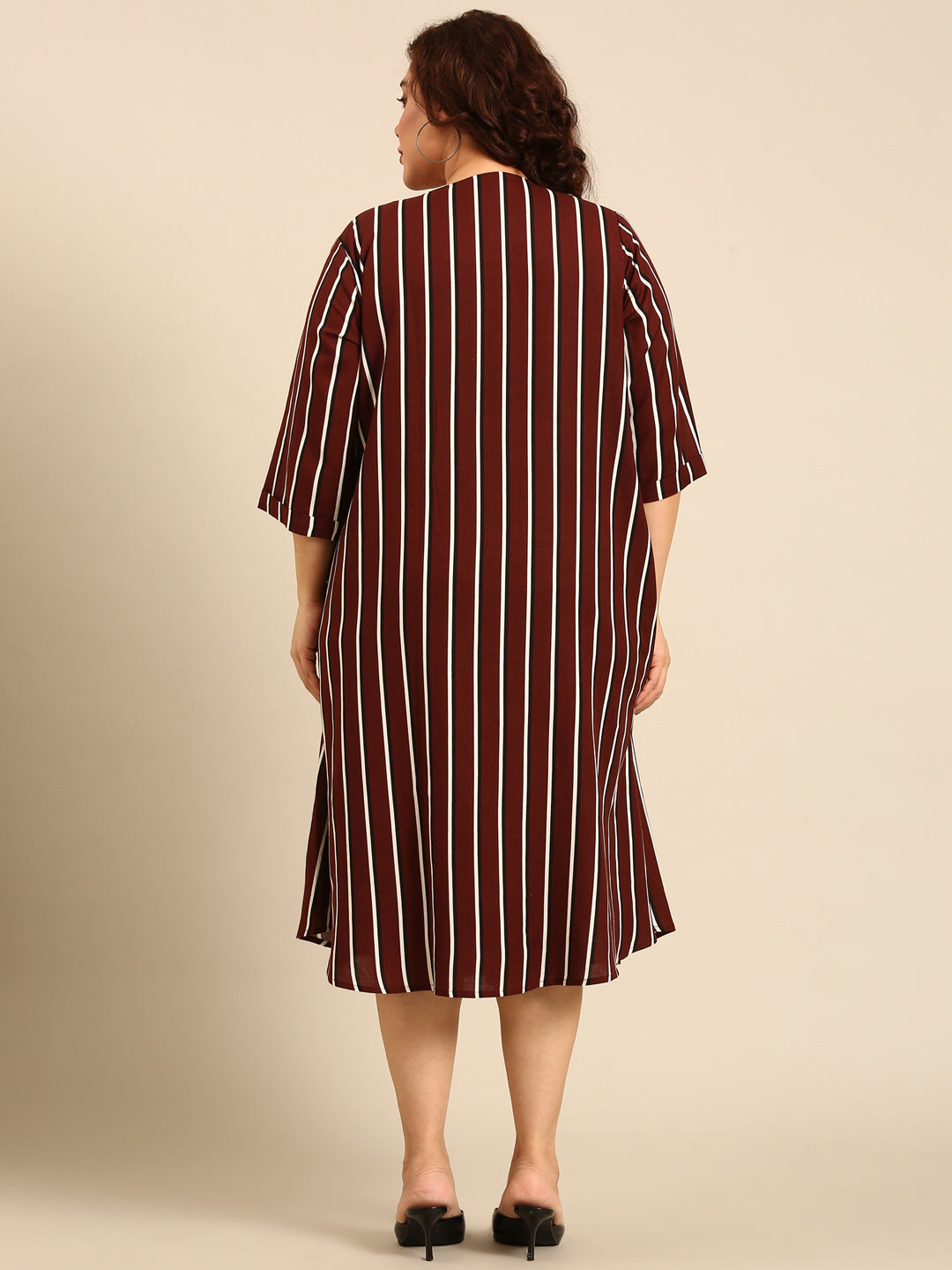 Cotton Brown Striped Pintuk Dress