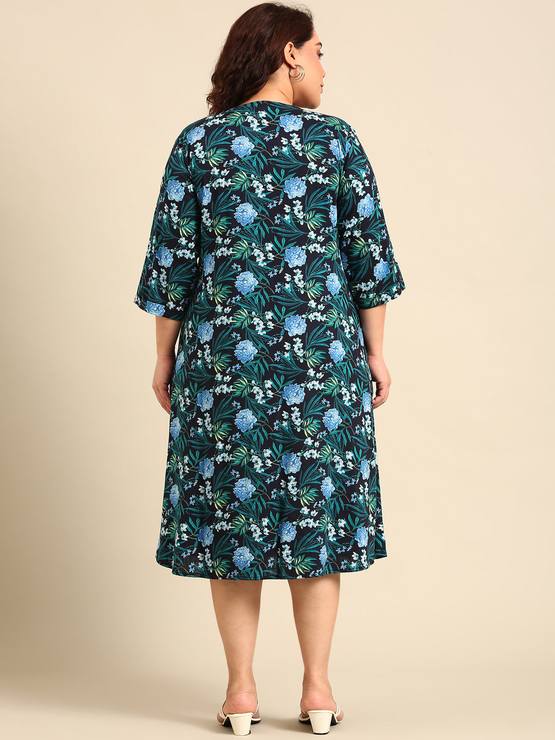 Navy Floral Pintuck Dress