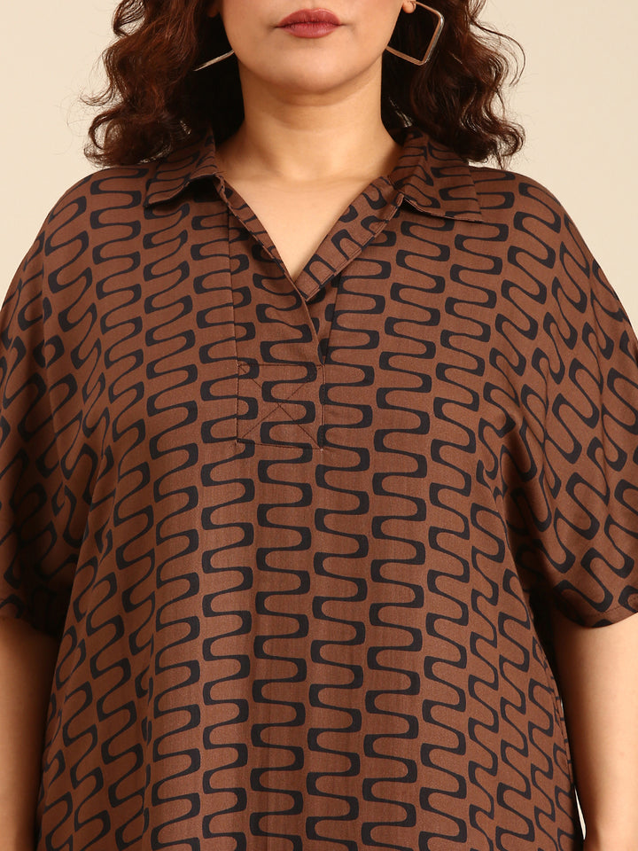 Brown Geometric Printed Dress