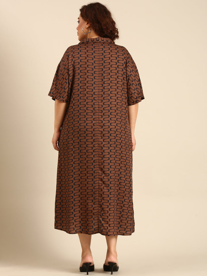 Brown Geometric Printed Dress