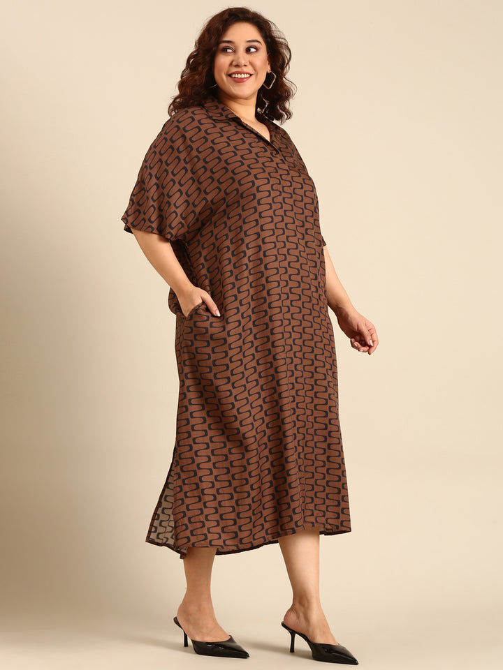 Brown Geometric Printed Dress