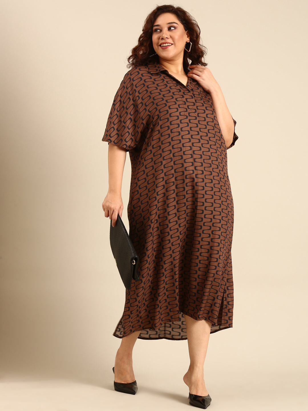 Brown Geometric Printed Dress