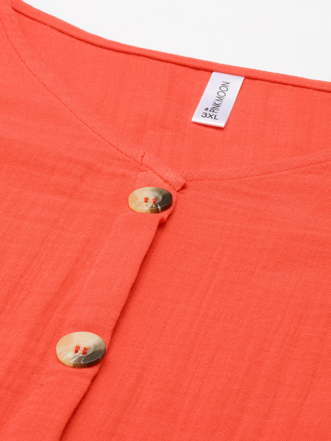 SOLID ORANGE A-LINE BUTTON DRESS