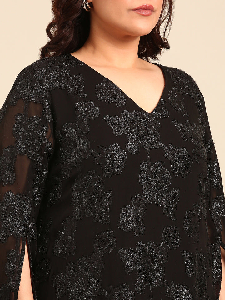 Black Jacquard A-line Dress