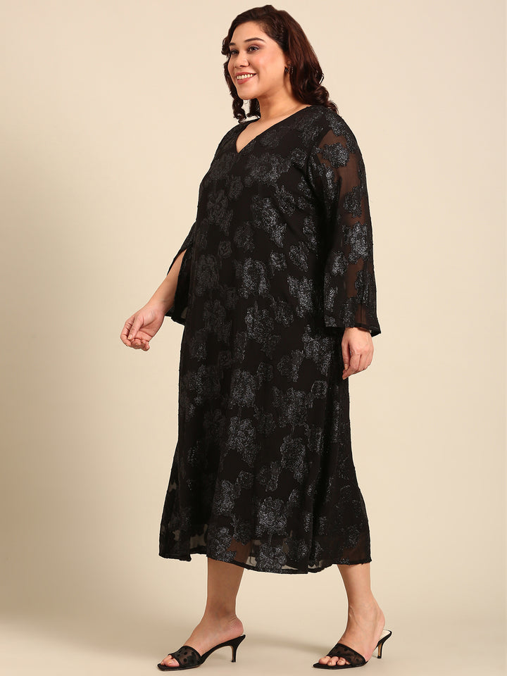 A-line Midi Dress with Slit Sleeves