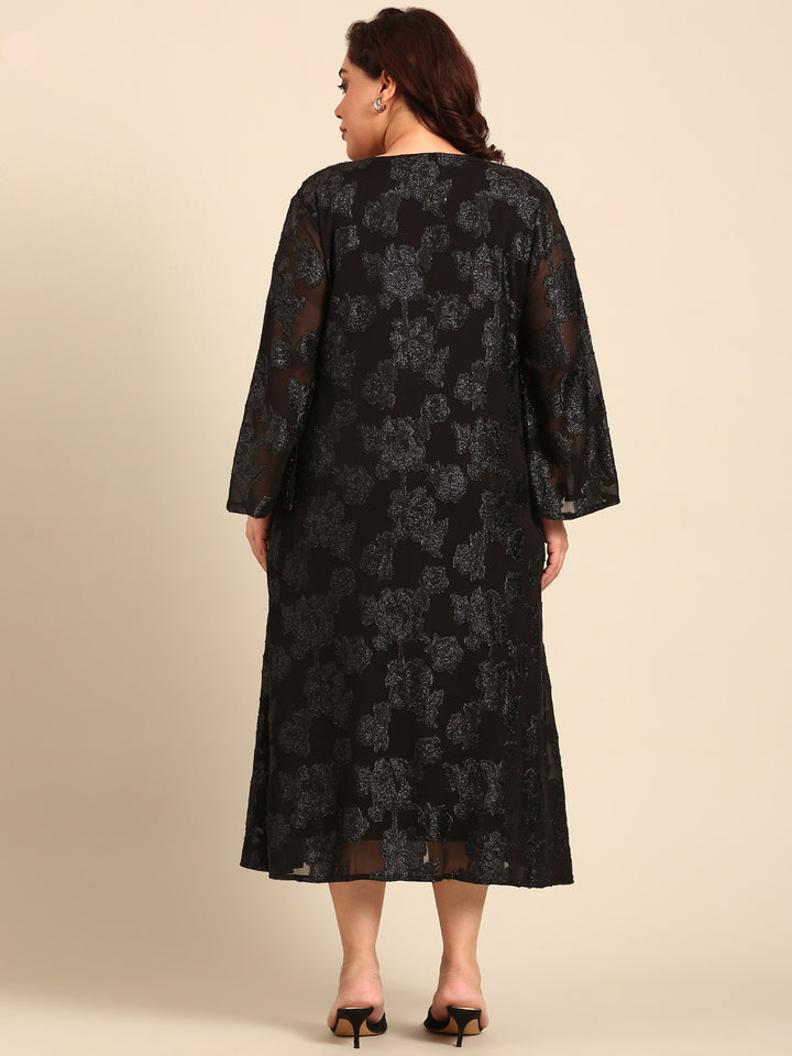 Black Jacquard A-line Dress