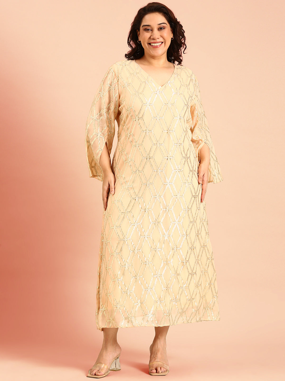 Peach Jacquard Dress