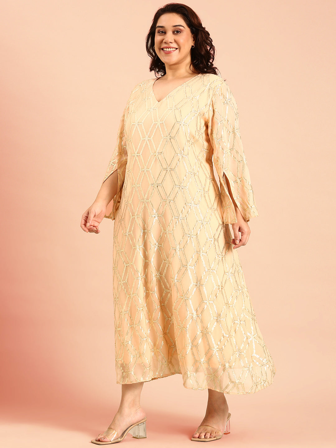 Peach Jacquard Dress