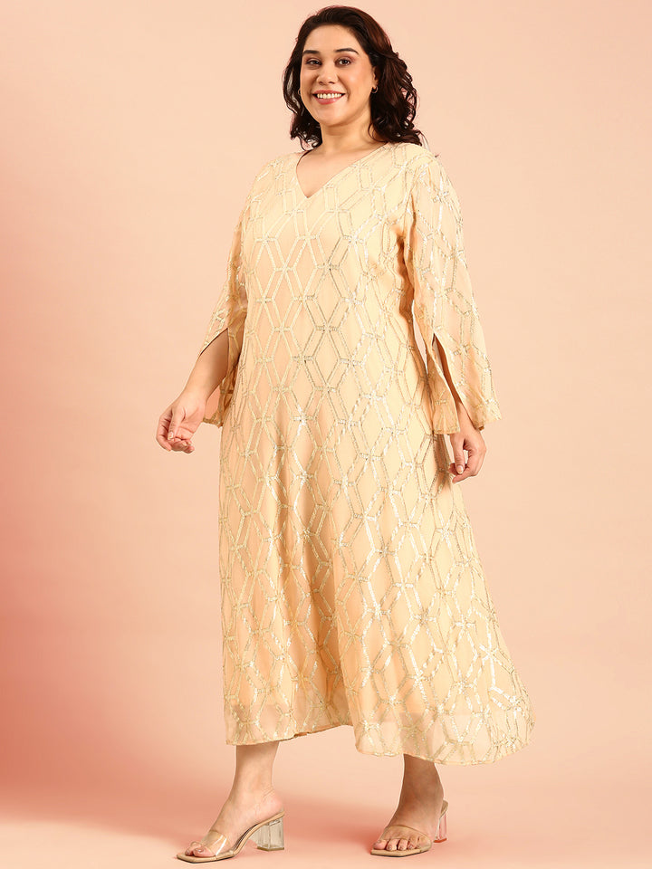 Peach Jacquard Dress