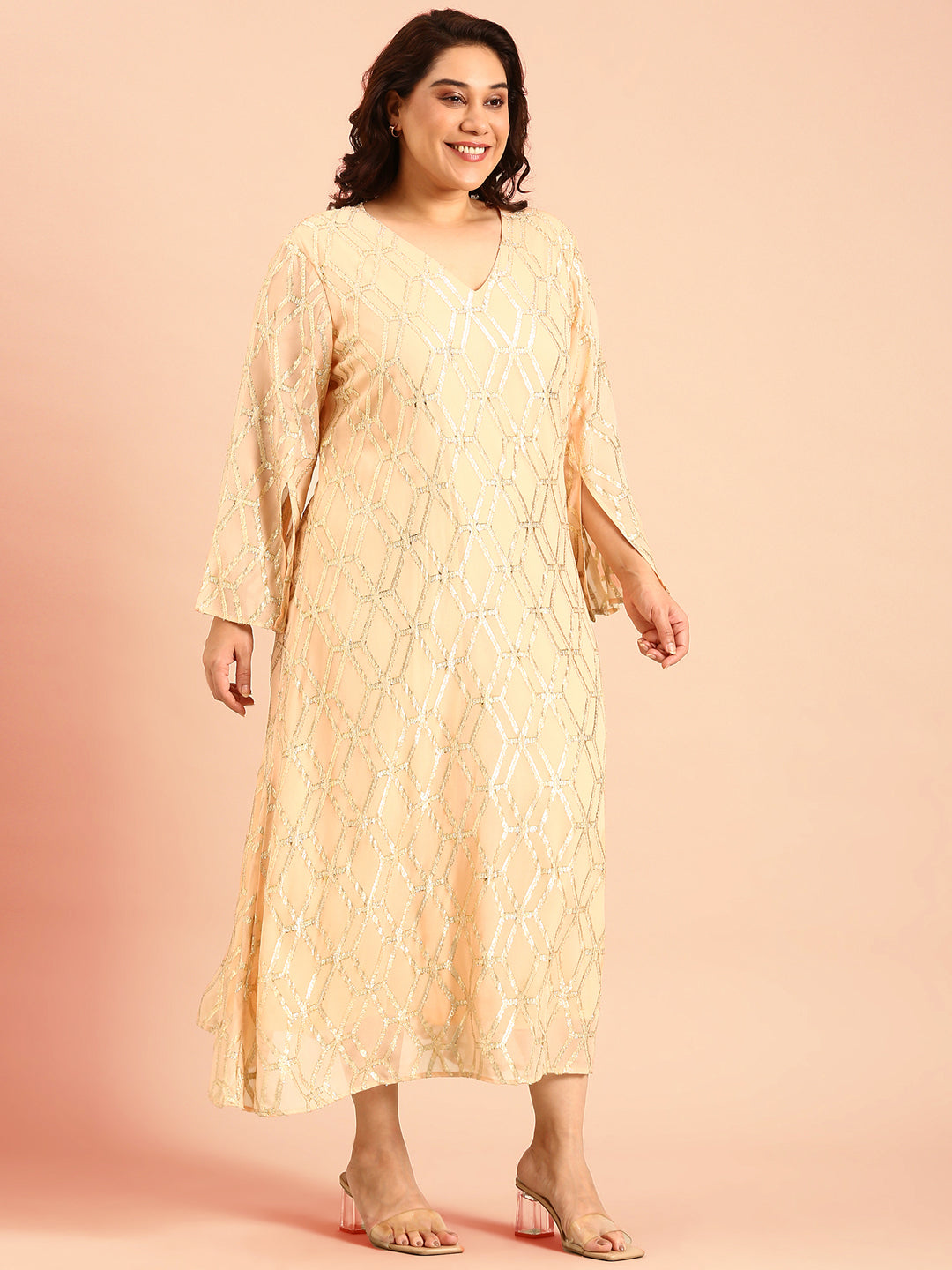 Peach Jacquard Dress