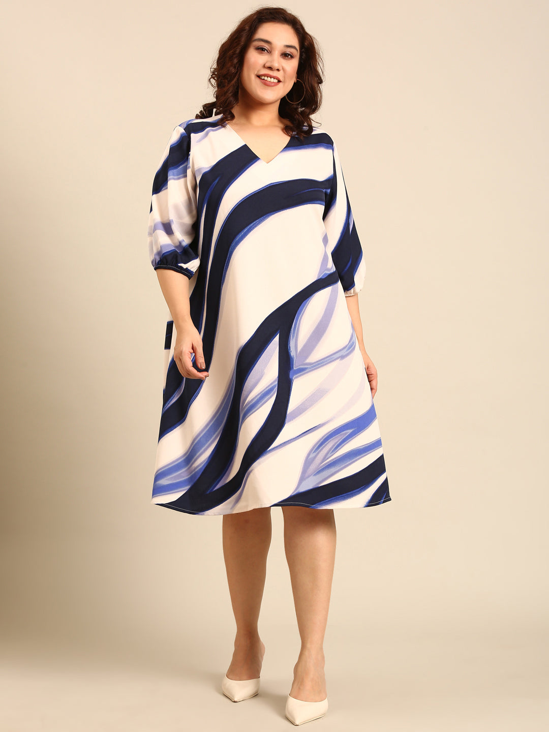 Navy Wave Print Maxi Dress