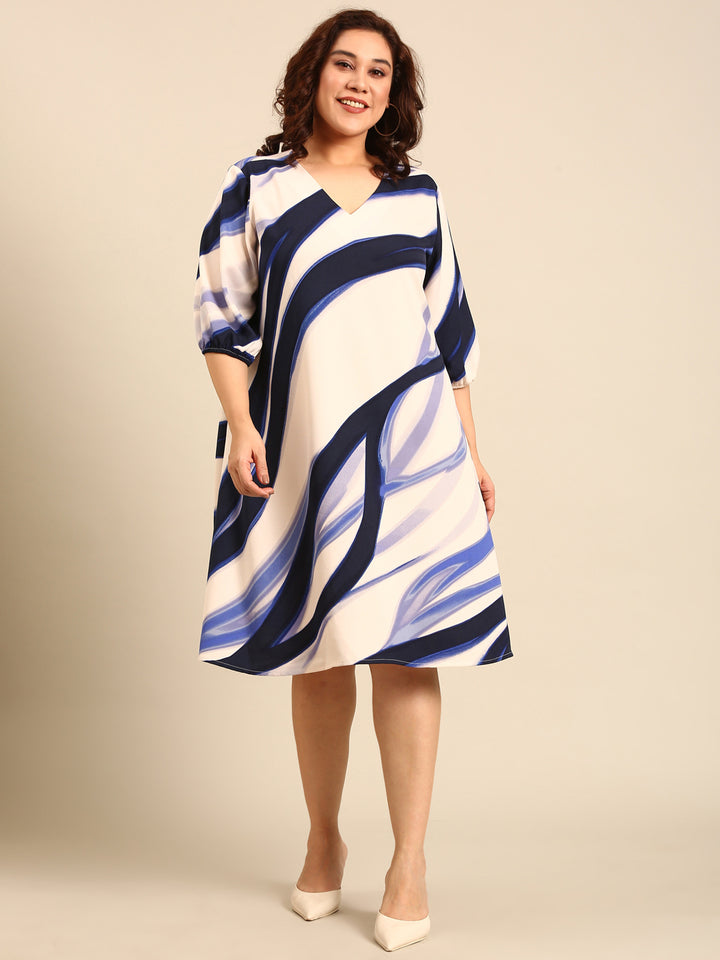 Navy Wave Print Maxi Dress