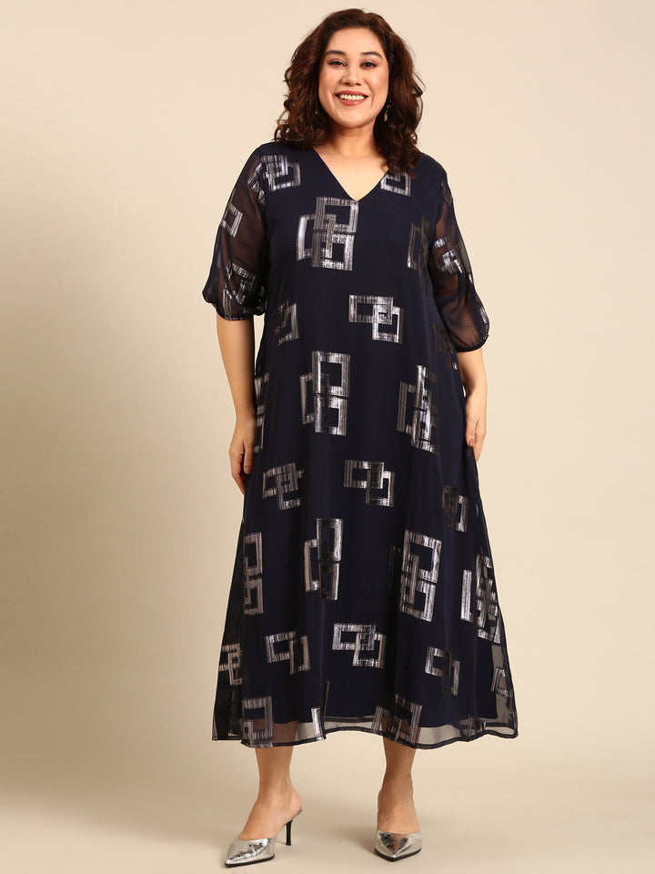Navy Lurex Maxi Dress