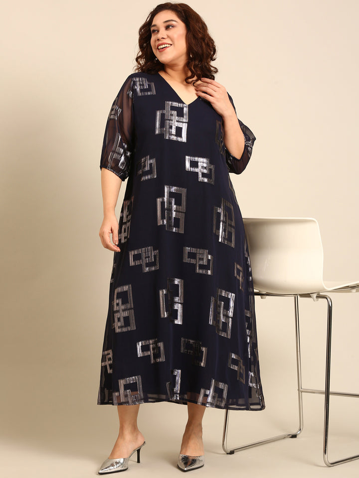 Navy Lurex Maxi Dress