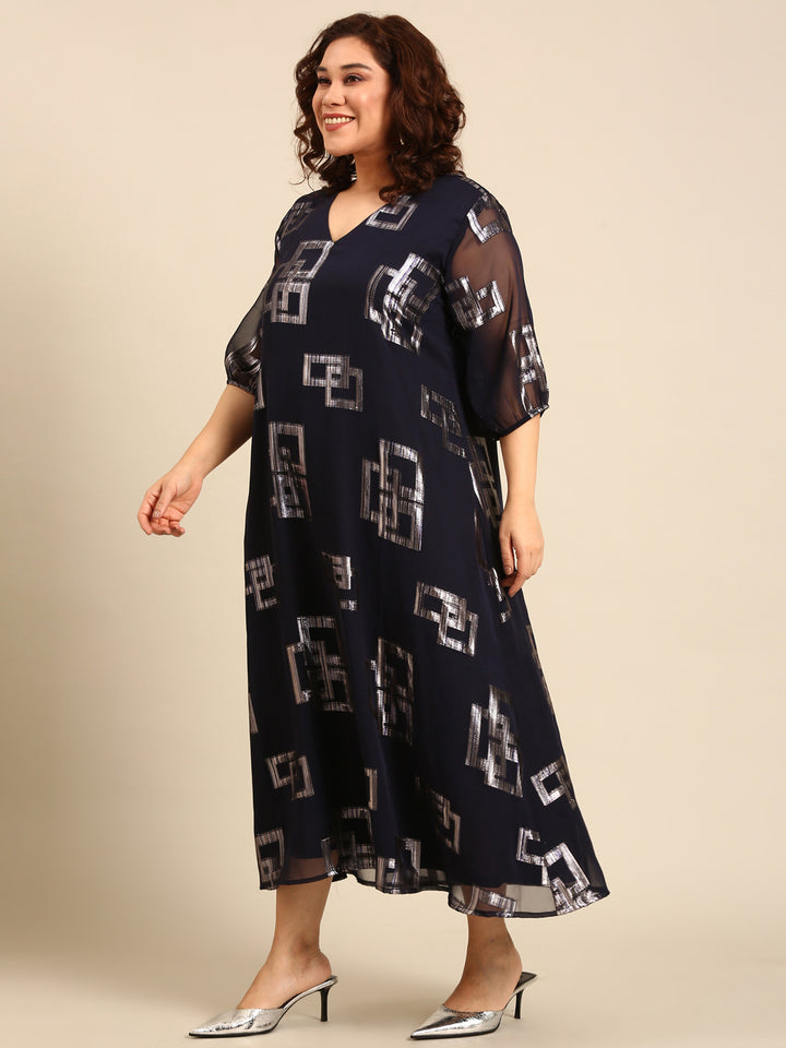 Navy Lurex Maxi Dress