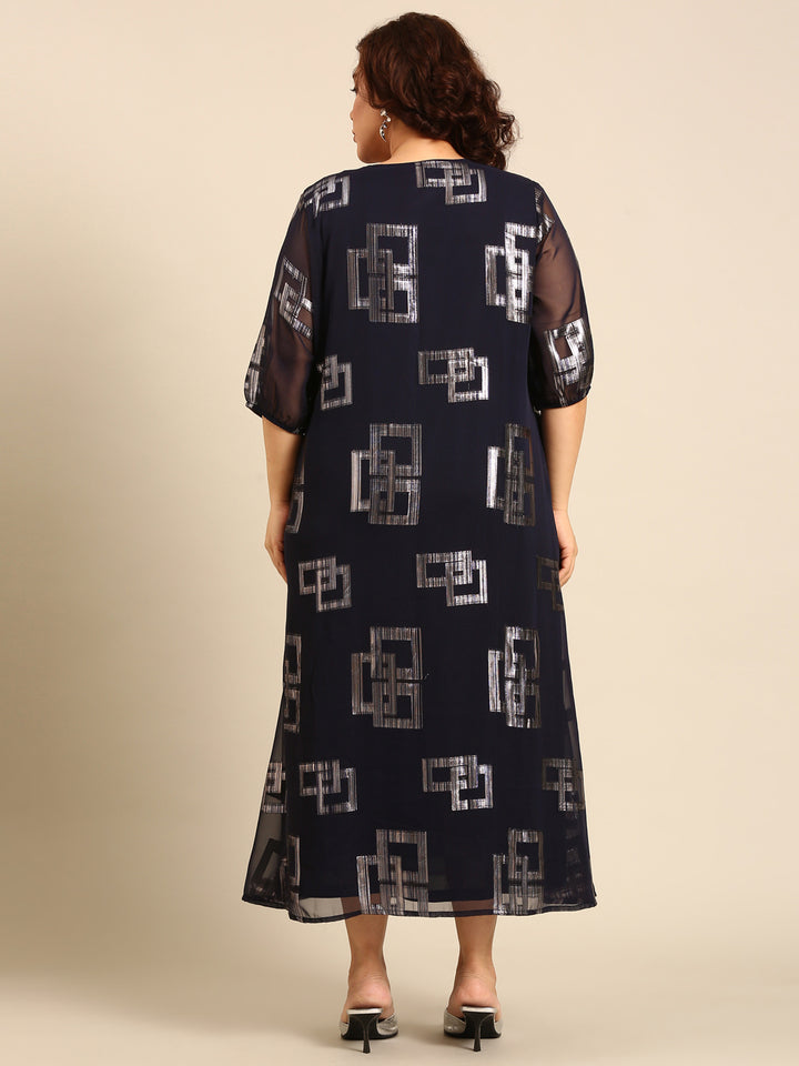 Navy Lurex Maxi Dress