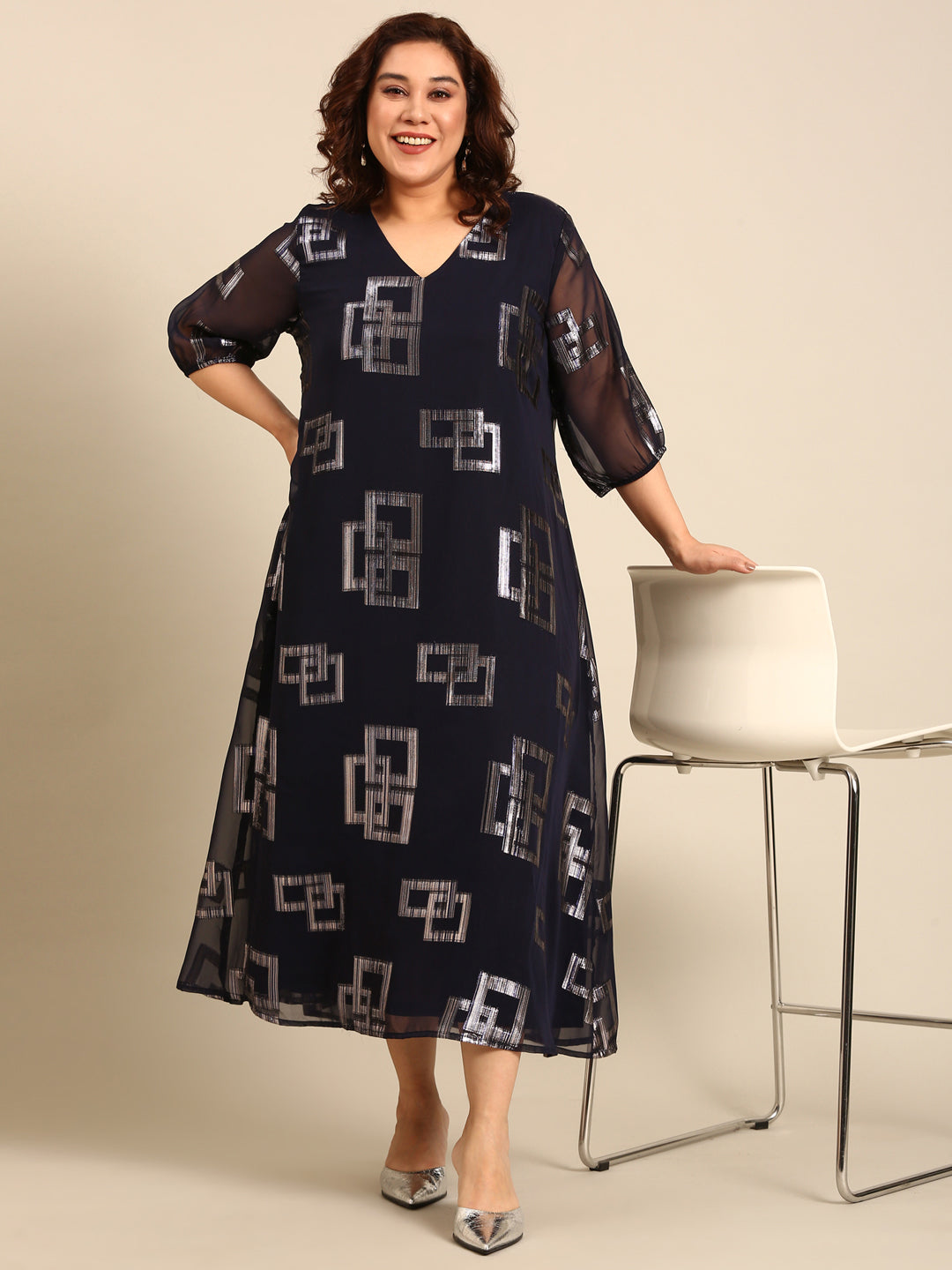 Navy Lurex Maxi Dress