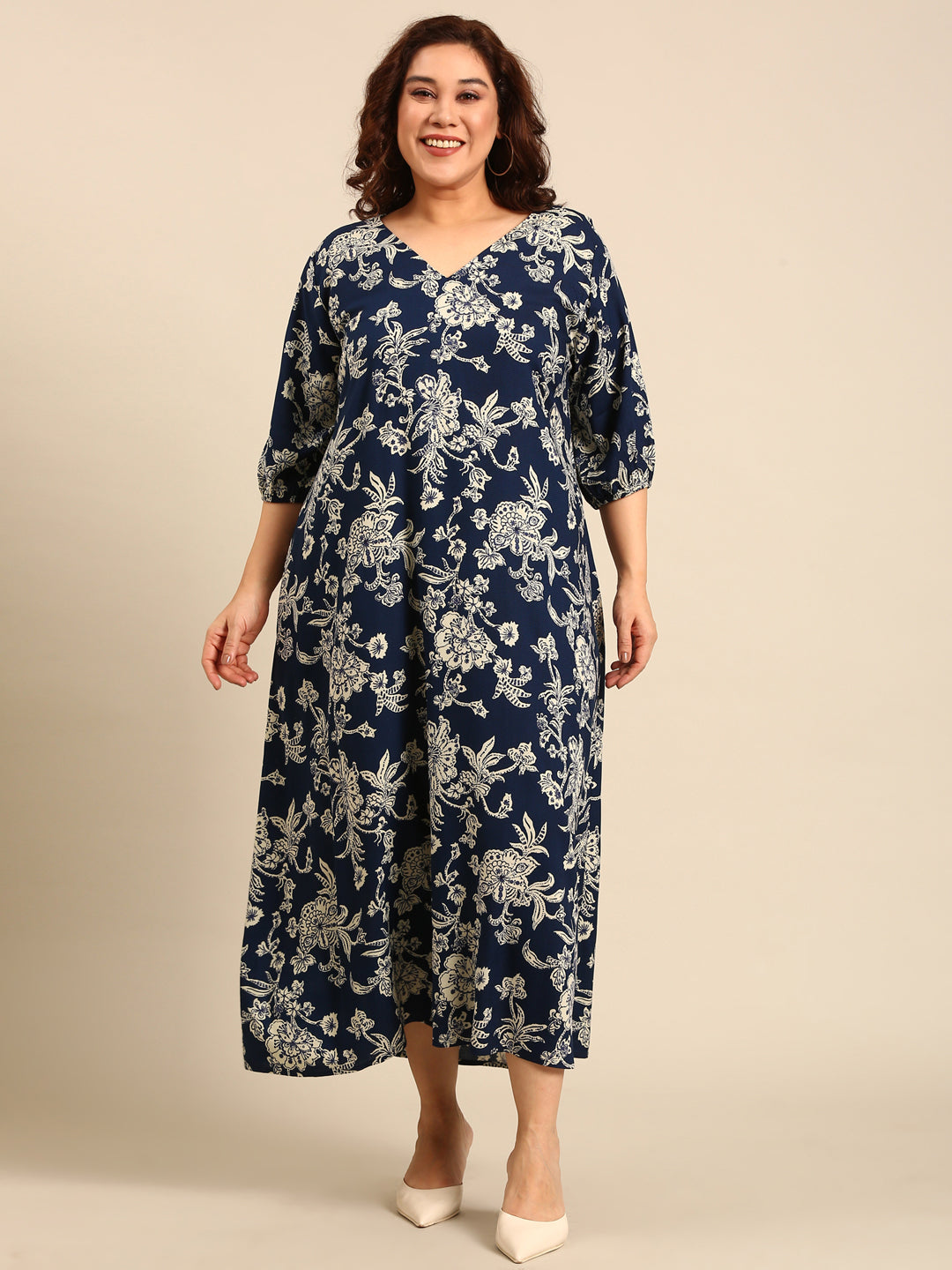 Navy Tropical Print Maxi Dress