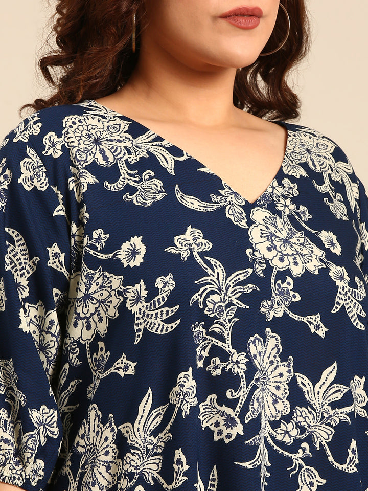 Navy Tropical Print Maxi Dress