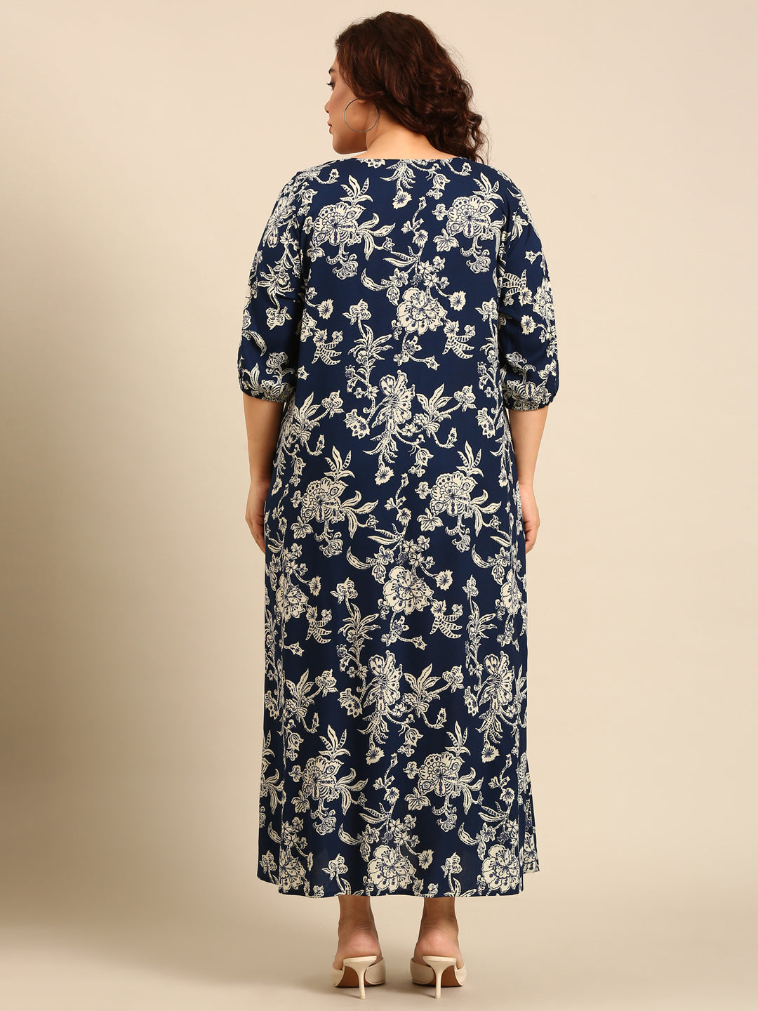 Navy Tropical Print Maxi Dress