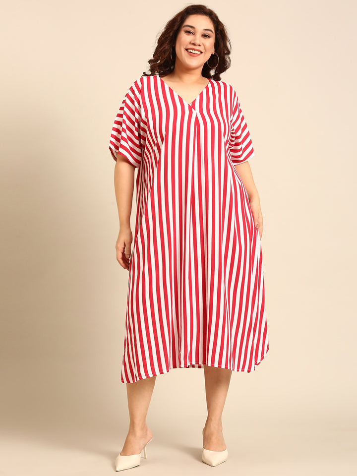 Vertical Stripe Midi A-Line Dress
